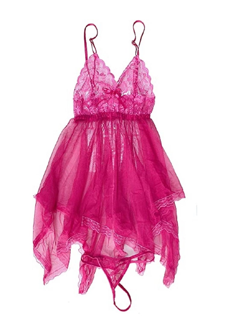Generic - Women Contrast Lace Trim V Neck Sleepwear Strap Slip Nightdress - Image 1