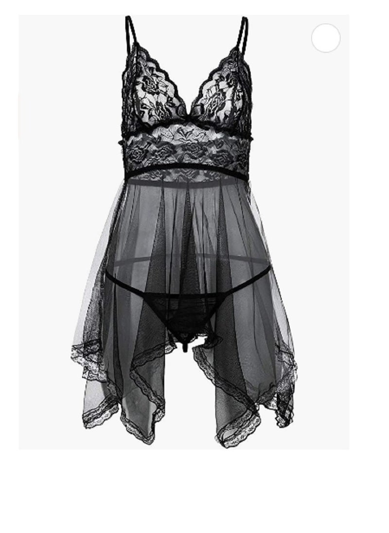 Generic - Women Contrast Lace Trim V Neck Sleepwear Strap Slip Nightdress - Image 1