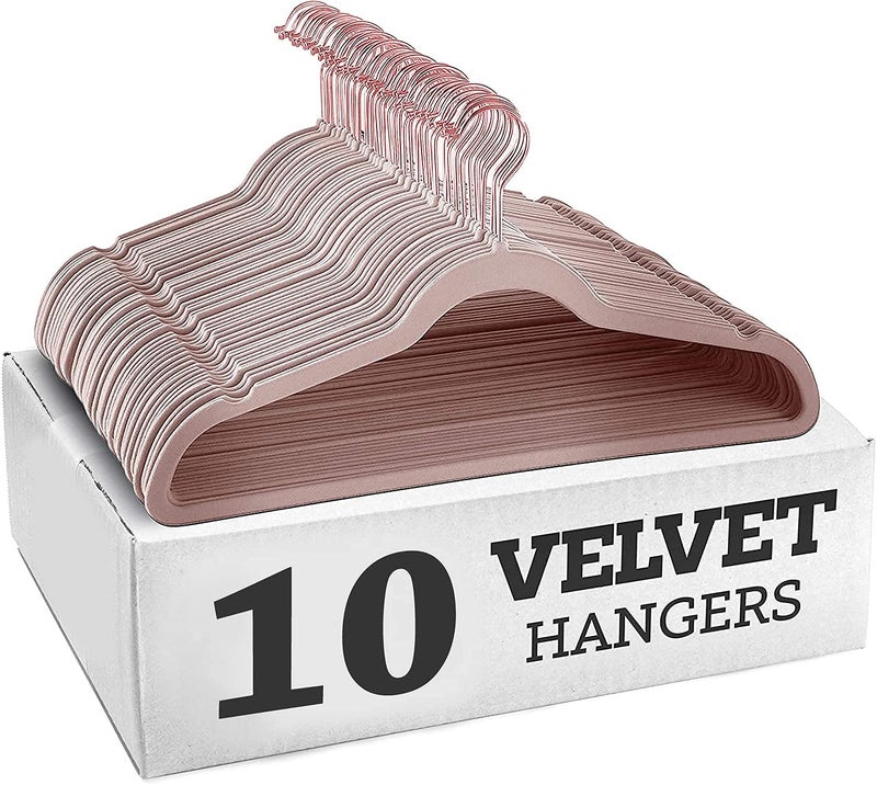 ZEPOLI - Velvet Hangers Non-Slip Velvet Hangers Premium Suit Hangers Ultra Thin Space Saving 360 Degree Swivel Hook Clothes Hangers Velvet for Suits,Coats,Jackets (10 Pack, Pink) - Image 1