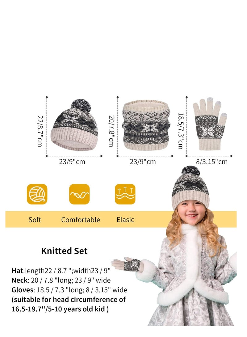KASTWAVE Kid Hat Scarf Gloves Set, Winter Knit Hat Boys Winter Hat Kids Hats & Gloves Set Neck Warmer Touch Screen, Kid Gift for 1-8 Years Old Girls Boys - Image 5