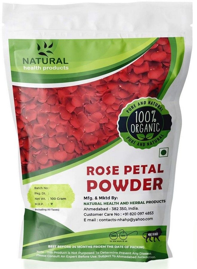 Natural Health Products Pure & Natural Double Filtered Rose Petal Powder For Skin Face Pack Mask For Fairness Tanning & Glowing Skin 100Gm  - Image 1