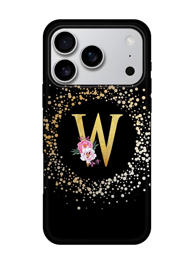 Stylizedd Tough Pro Magnetic Case for iPhone 17 Pro, Dual Layer hybrid PC + TPU Mobile Cover Matte - Custom Monogram Floral - W ( Black )