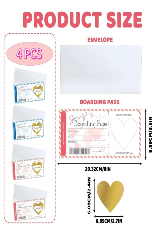 xinxingin 4 Pcs Greeting Card, Holiday Scratch Card Reveal for Surprise Trips, Boarding Pass Scratch Card with Envelopes, Perfect for Anniversary and Family Vacation Announcements - Image 2