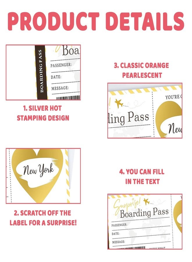 xinxingin 4 Pcs Greeting Card, Holiday Scratch Card Reveal for Surprise Trips, Boarding Pass Scratch Card with Envelopes, Perfect for Anniversary and Family Vacation Announcements - Image 3
