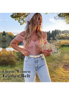 Werforu Women Leather Belt Fashion Leather Waist Belt For Jean Dress With Gold/Silver Buckle  - Image 2