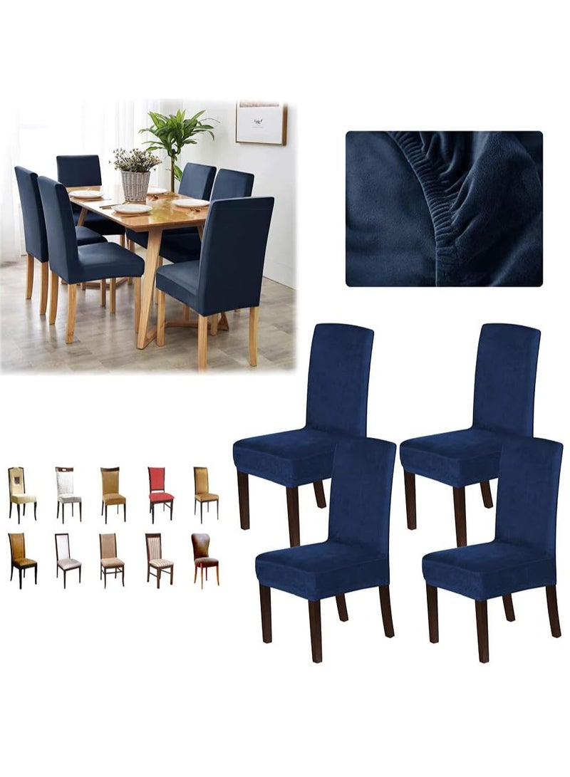 DUNISO 4 Pcs Dining Chair Covers，Soft Washable Velvet Dining Chair Cover,Stretch Chair Protectors Covers,for Home,Kitchen,Restaurant,Banquet,Party，Navy Blue  - Image 2