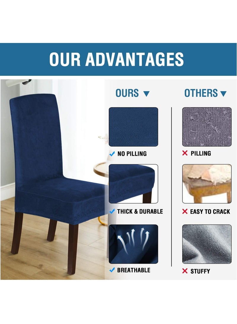 DUNISO 4 Pcs Dining Chair Covers，Soft Washable Velvet Dining Chair Cover,Stretch Chair Protectors Covers,for Home,Kitchen,Restaurant,Banquet,Party，Navy Blue  - Image 5
