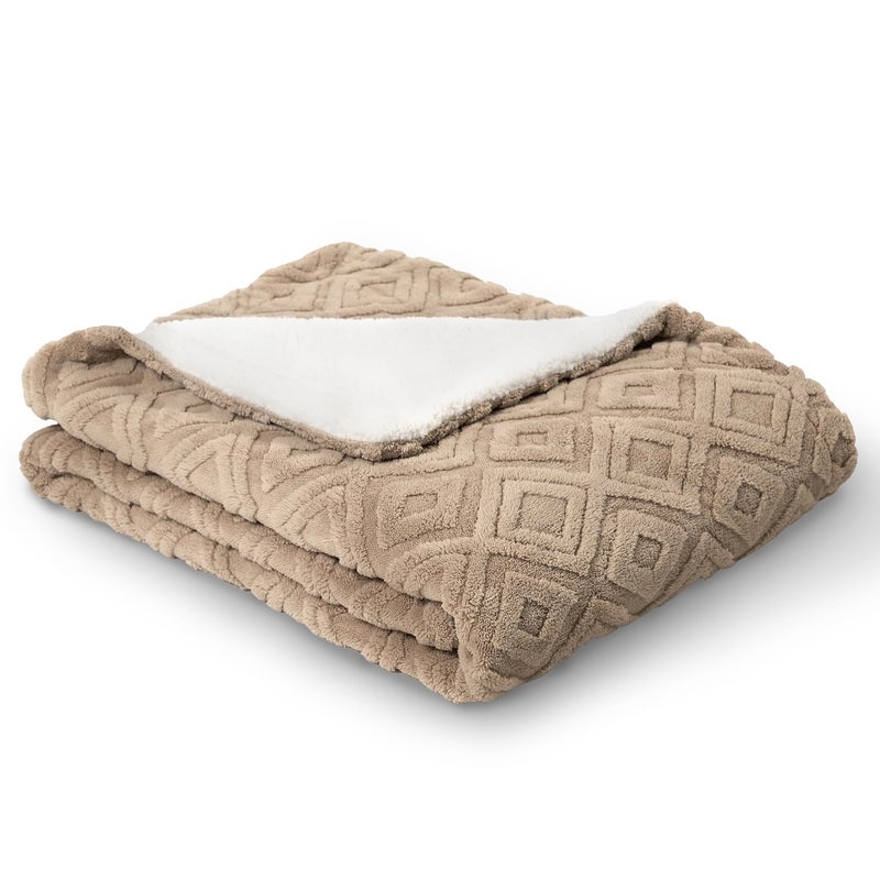 EVERGRACE Jacquard Boho Sherpa Fleece Throw Blanket for Couch  Super Soft Cozy Fuzzy Plush Blankets for Winter  Reversible Thick Warm Blanket for Bed  Sofa  Living Room  Khaki Tan  50"" x 60"" - Image 4