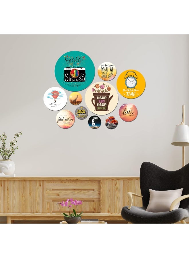 آرتفيب مجموعة ديكور حائط خشبية دائرية من خشب MDF تحمل عبارات تحفيزية من Artvibes: "احلم كبيرًا واعمل بجد" | ديكور حائط تحفيزي | لمسة جمالية للجدران | فن جرافيكي | هدايا | ديكور حائط للمكاتب (WPS_114N)، مجموعة من 11 قطعة - Image 3