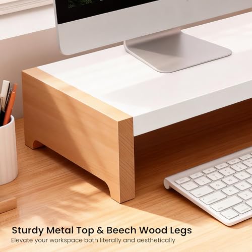 ARCOBIS Monitor Stand Riser, White Metal & Wood Computer Monitor Stand Riser for Desk, Max Load Capacity 40LB - Image 3