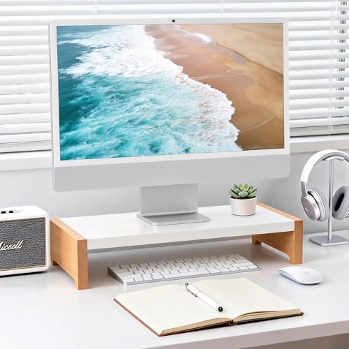 ARCOBIS Monitor Stand Riser, White Metal & Wood Computer Monitor Stand Riser for Desk, Max Load Capacity 40LB - Image 1