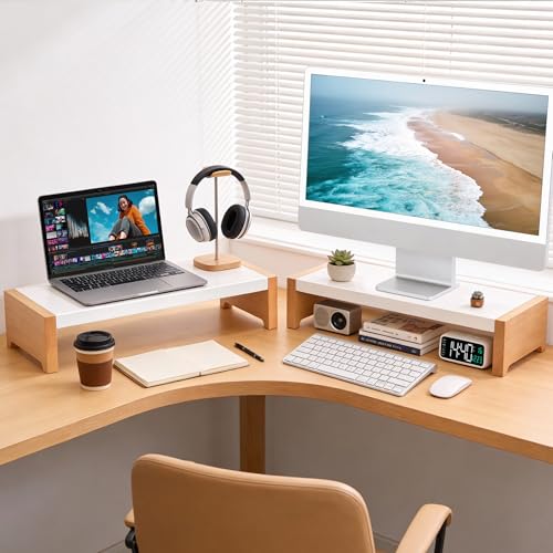 ARCOBIS Monitor Stand Riser, White Metal & Wood Computer Monitor Stand Riser for Desk, Max Load Capacity 40LB - Image 5