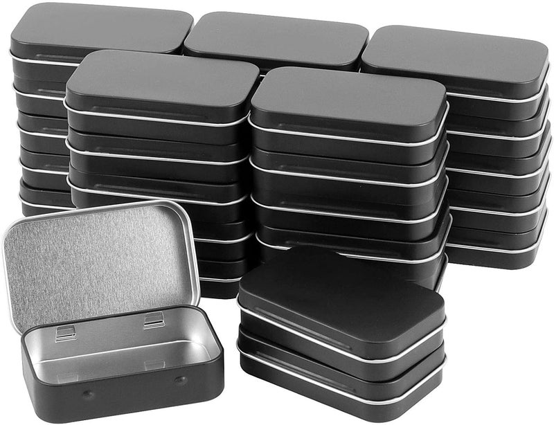 ZOENHOU 60 Pack 3.7 x 2.4 x 0.9 Inch Metal Rectangular Empty Hinged Tins, Black Durable Small Tin Boxes with Hinged Lids, Mini Portable Box Containers for Storage Home Organizer - Image 1