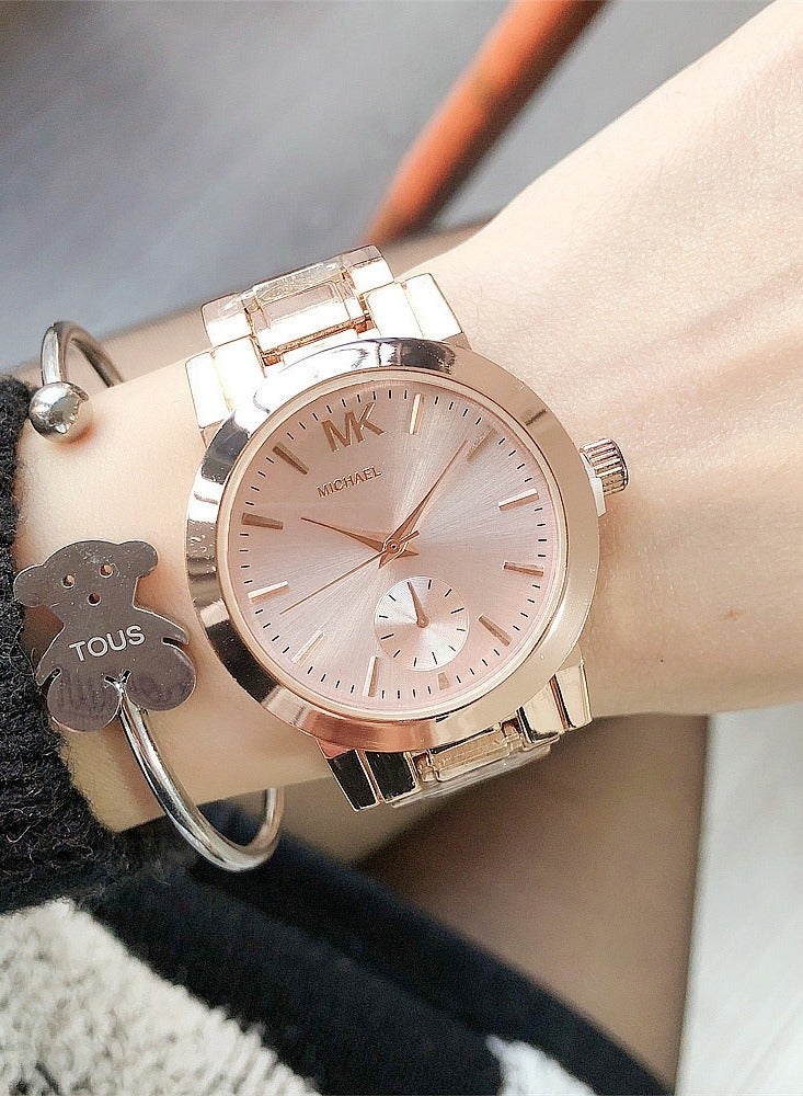 Michael Kors Stopwatches MK Watch for Ladies Rose Gold Tone Strap Pink Dail with Sub-Second - Image 1