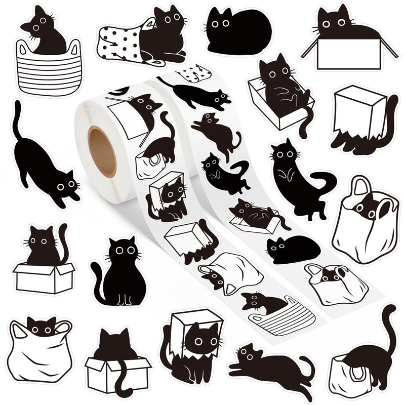 A1Diee Black White Cat Stickers - Cute Kawaii Cartoon Cat Waterproof Decals Decorations Diy Gifts For Scrapbooking Water Bottle Reward Birthday Party Favors Windows Luggage  1000Pcs 16 Patterns - Image 1