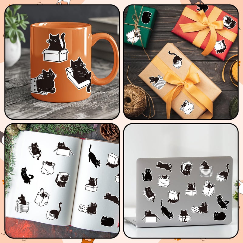 A1Diee Black White Cat Stickers - Cute Kawaii Cartoon Cat Waterproof Decals Decorations Diy Gifts For Scrapbooking Water Bottle Reward Birthday Party Favors Windows Luggage  1000Pcs 16 Patterns - Image 5