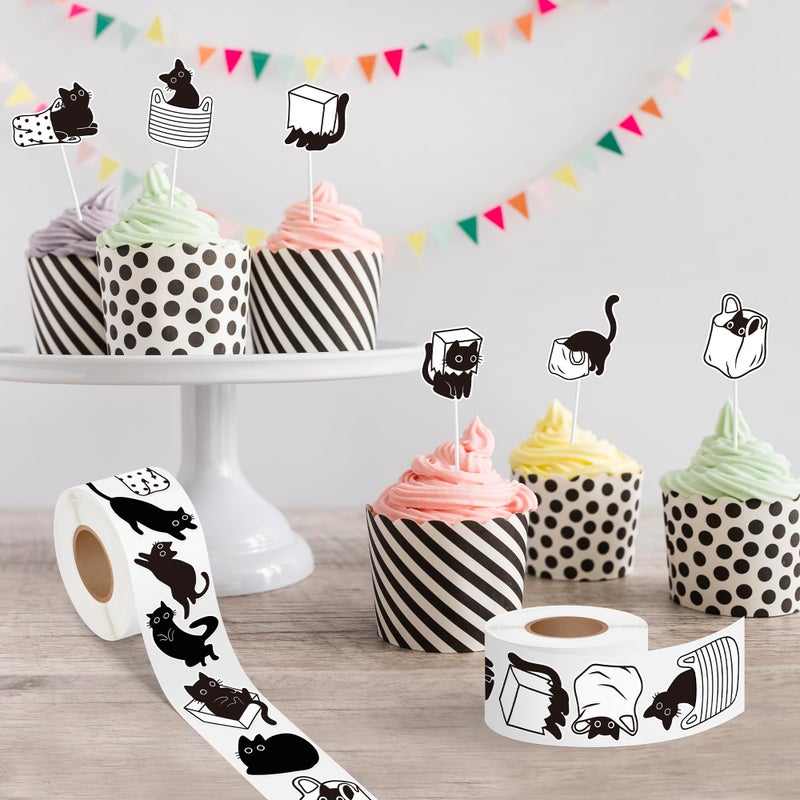 A1Diee Black White Cat Stickers - Cute Kawaii Cartoon Cat Waterproof Decals Decorations Diy Gifts For Scrapbooking Water Bottle Reward Birthday Party Favors Windows Luggage  1000Pcs 16 Patterns - Image 4