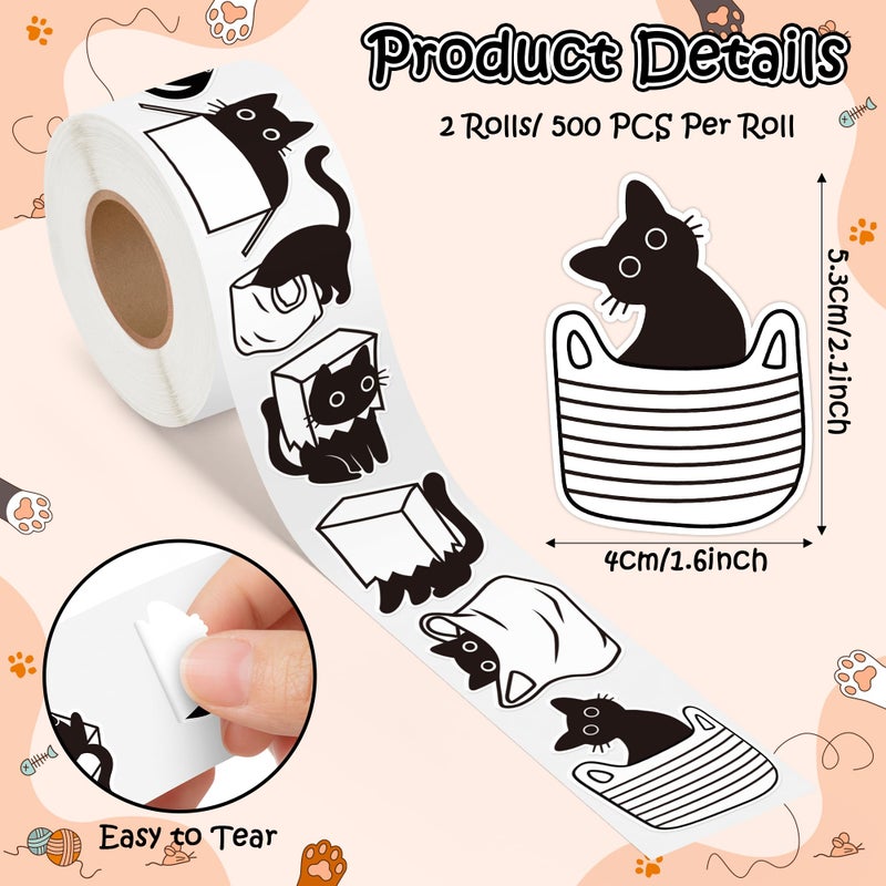 A1Diee Black White Cat Stickers - Cute Kawaii Cartoon Cat Waterproof Decals Decorations Diy Gifts For Scrapbooking Water Bottle Reward Birthday Party Favors Windows Luggage  1000Pcs 16 Patterns - Image 2