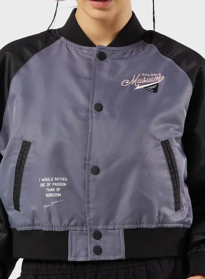 MUSIUM DIV. Embroidered satin baseball jacket