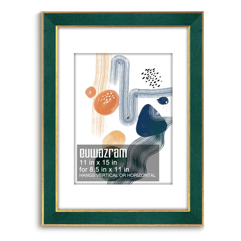 euwazram Suede 11x15 Frame - Single Frame, Christmas Elegant Green 11 x 15 Poster Frame with Mat for 8.5x11, 11x15 Picture Frames for Artwork, Puzzles, Photos and Movie Posters - Image 1