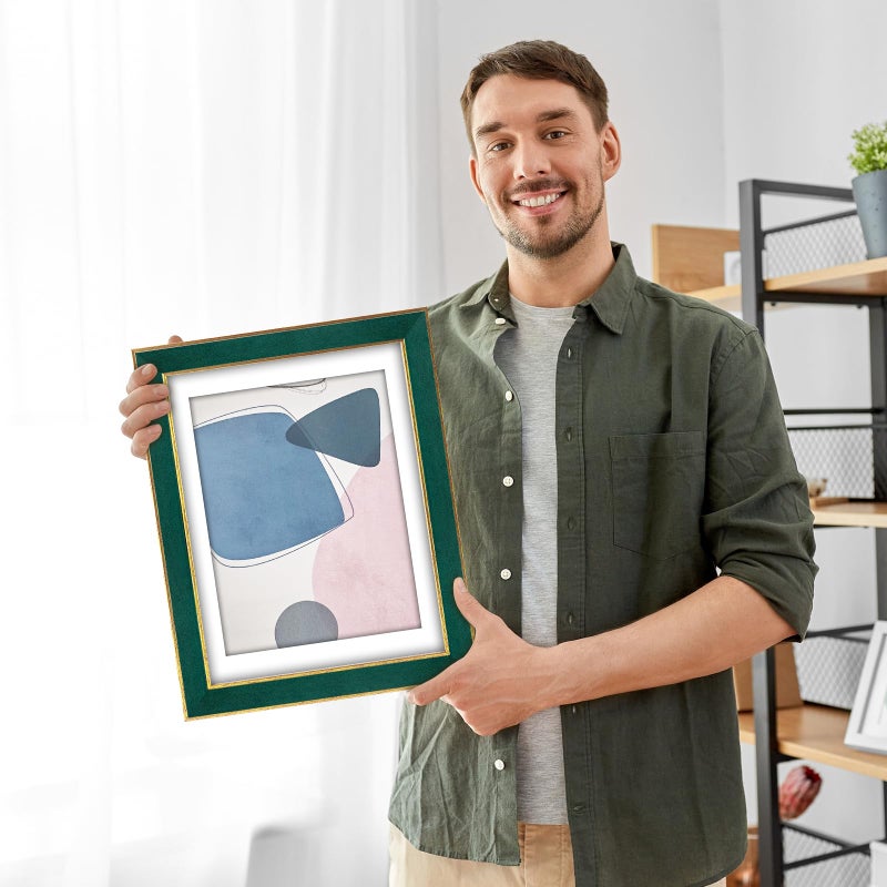 euwazram Suede 11x15 Frame - Single Frame, Christmas Elegant Green 11 x 15 Poster Frame with Mat for 8.5x11, 11x15 Picture Frames for Artwork, Puzzles, Photos and Movie Posters - Image 3