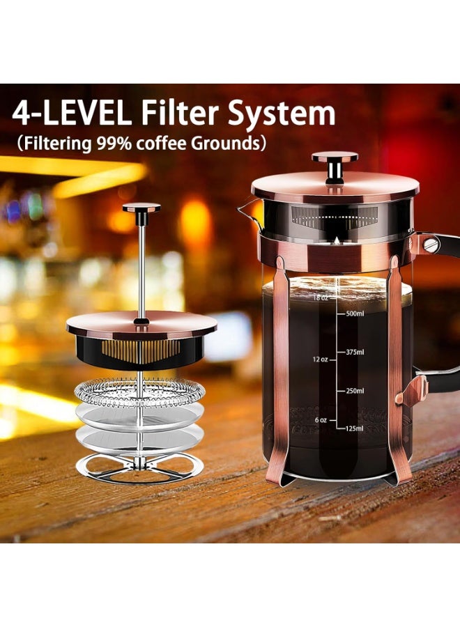 Walpck Coffee Maker 304 Stainless Steel French Press with 4 Filter, Heat Resistant Durable, Easy to Clean, Borosilicate Glass Coffee Press, 100% BPA Free Teapot - Image 2