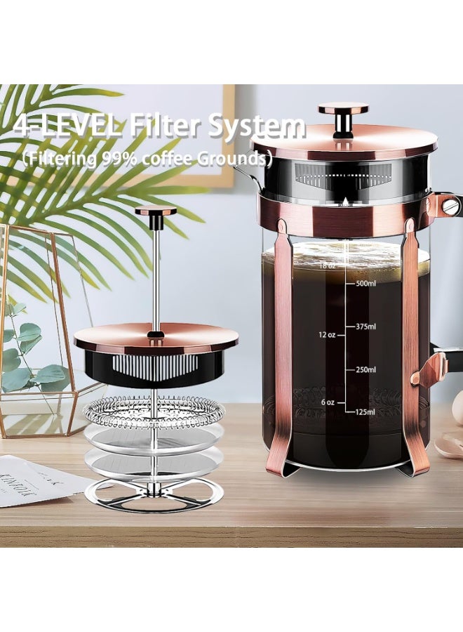 Walpck Coffee Maker 304 Stainless Steel French Press with 4 Filter, Heat Resistant Durable, Easy to Clean, Borosilicate Glass Coffee Press, 100% BPA Free Teapot - Image 4