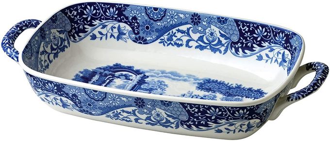 Spode Blue Italian Collection Baking Dish with Handles | Oven to Table Lasagna Dish | Handled Serving Tray | Made of Fine Porcelain | 11.5 x 8 Inch | Blue/White - Image 1