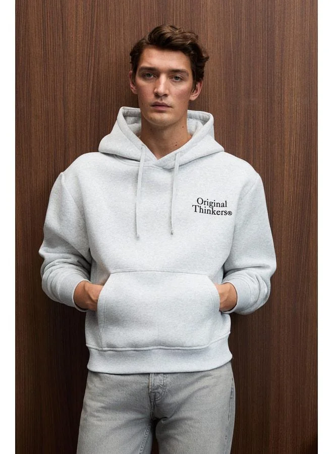 GRIMELANGE PASCAL Men's Hooded Kangaroo Pocket Front and Back Printed Regular Fit Grayscale Sweatshirt.