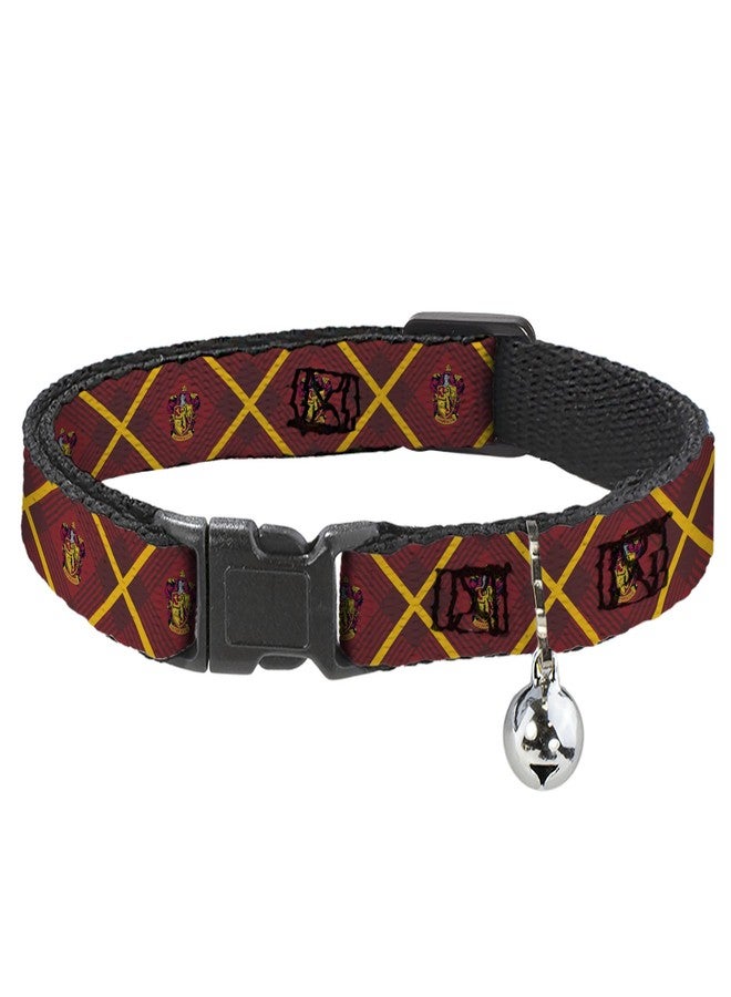 Buckle Down Harry Potter Breakaway Cat Collar with Bell, Plastic Clip, Easy Adjustable, Harry Potter Gryffindor Crest Plaid Reds Gold, 8.5 to 12 Inches 0.5 Inch Wide - Image 1