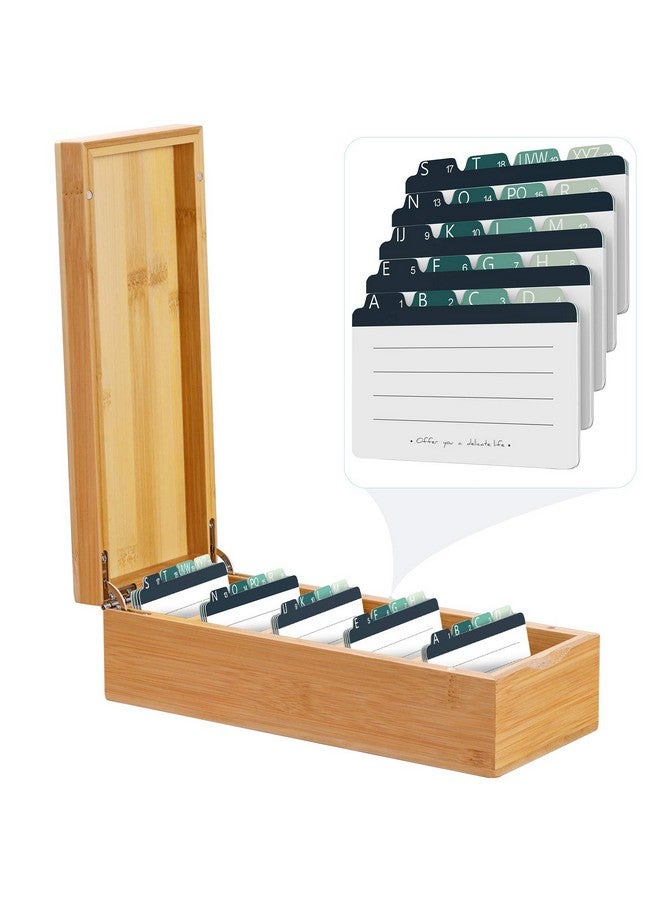 MaxGear Business Card Holder for Desk, 2.2 x 3.5 Inch Bamboo Index Card Organizer Box with A-Z Tab Cards & 5 Dividers, Holds Up to 600 Cards, Ideal Storage for Business, Recipe, and Note Cards - Image 1