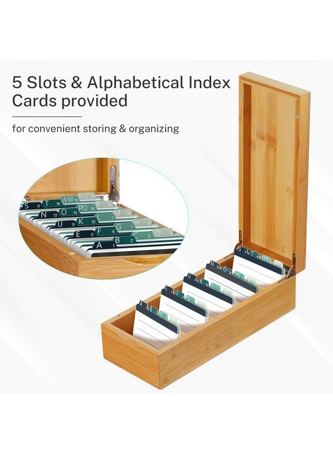 MaxGear Business Card Holder for Desk, 2.2 x 3.5 Inch Bamboo Index Card Organizer Box with A-Z Tab Cards & 5 Dividers, Holds Up to 600 Cards, Ideal Storage for Business, Recipe, and Note Cards - Image 2