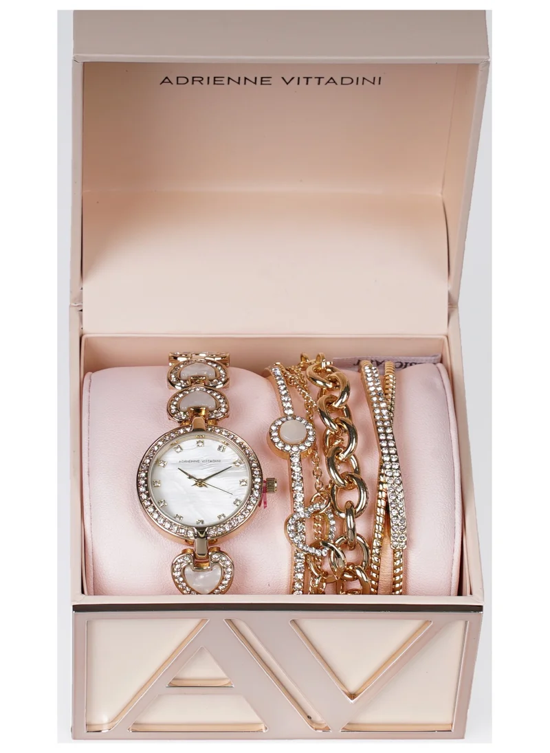 ADRIENNE VITTADINI Adrienne Vittadini Women's Stackable Watch Set MoP Dial Gold Stainless Steel Case with Heart-Shaped Links Bracelet 7898G-42-E27