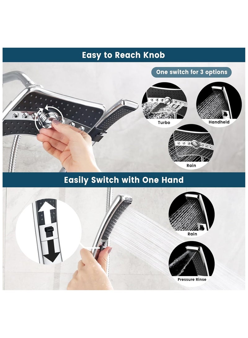 ABJ Dual Shower Head Combo – High-Pressure Rainfall & Handheld Shower Set, 60-Inch Stainless Steel Hose, Chrome Finish, Easy Tool-Free Installation - Image 3