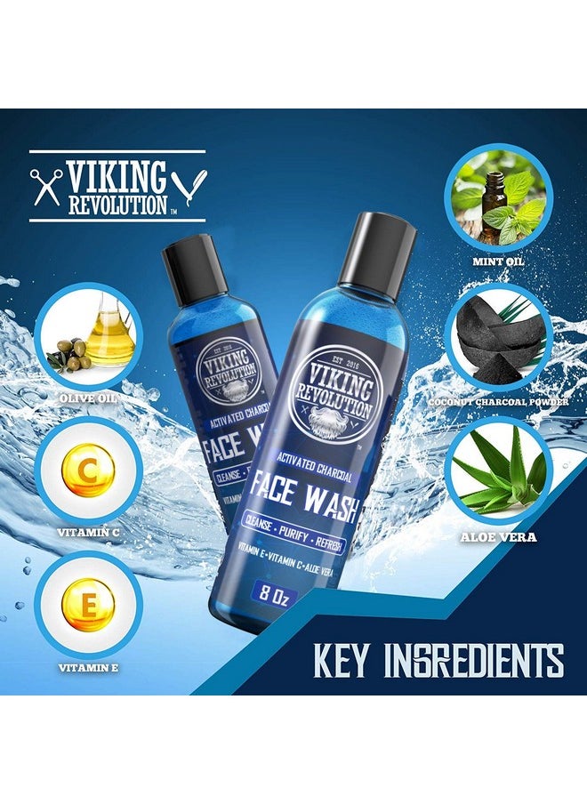 Viking Revolution - Viking Revolution Charcoal Face Wash for Men- Scrub Away Dirt and Toxins, Skin Cleaning Agent - Cleanse, Purify and Refresh - Daily Charcoal Facial Cleanser - 8 Fl Oz plus a 2 Fl Oz, 2 Piece Set - Image 1
