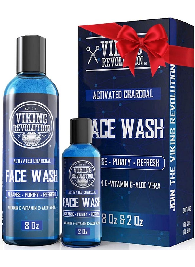 Viking Revolution - Viking Revolution Charcoal Face Wash for Men- Scrub Away Dirt and Toxins, Skin Cleaning Agent - Cleanse, Purify and Refresh - Daily Charcoal Facial Cleanser - 8 Fl Oz plus a 2 Fl Oz, 2 Piece Set - Image 1