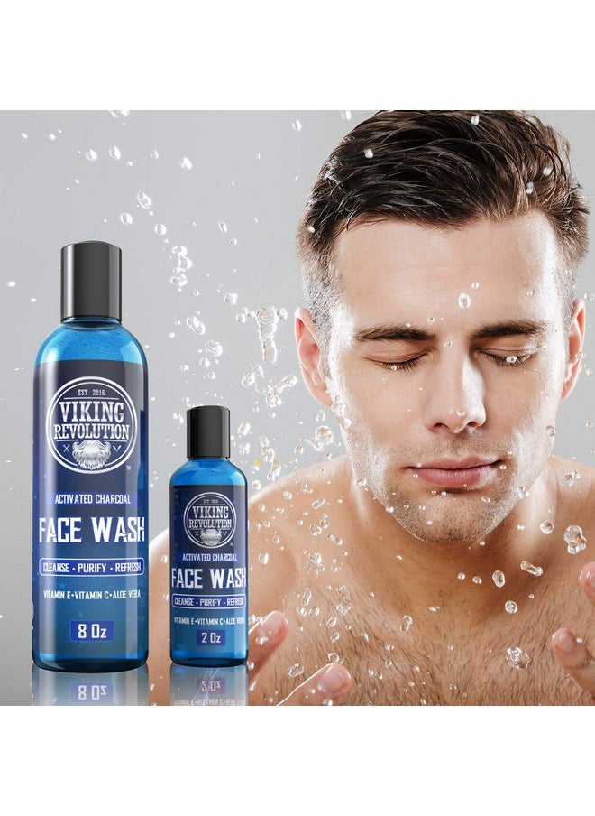 Viking Revolution - Viking Revolution Charcoal Face Wash for Men- Scrub Away Dirt and Toxins, Skin Cleaning Agent - Cleanse, Purify and Refresh - Daily Charcoal Facial Cleanser - 8 Fl Oz plus a 2 Fl Oz, 2 Piece Set - Image 1
