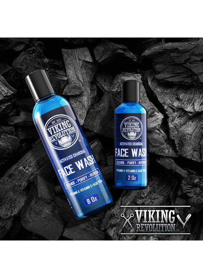Viking Revolution - Viking Revolution Charcoal Face Wash for Men- Scrub Away Dirt and Toxins, Skin Cleaning Agent - Cleanse, Purify and Refresh - Daily Charcoal Facial Cleanser - 8 Fl Oz plus a 2 Fl Oz, 2 Piece Set - Image 1