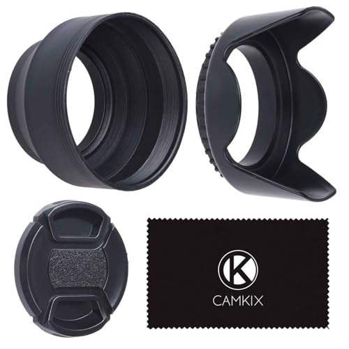 CamKix 67mm Set of 2 Camera Lens Hoods and 1 Lens Cap - Rubber (Collapsible) + Tulip Flower - Sun Shade/Shield - Reduces Lens Flare and Glare - Blocks Excess Sunlight (67 mm, Rubber Hood + Tullip Hood + Cap) - Image 1