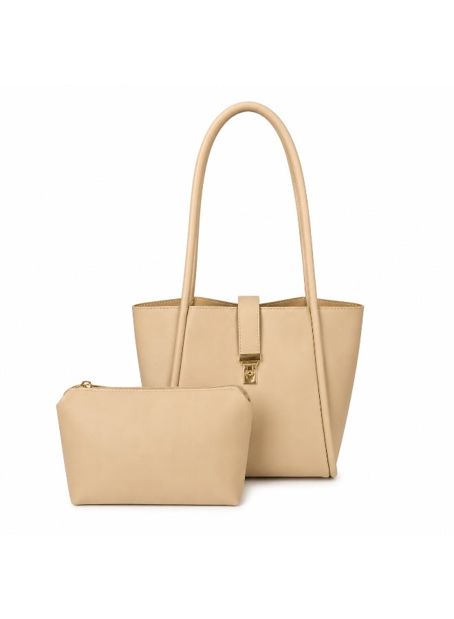Women’s Shoulder Tote Bag Set with Matching Zipper Pouch, Long Handles and Front Metal Lock for Work and Everyday Use - Image 2
