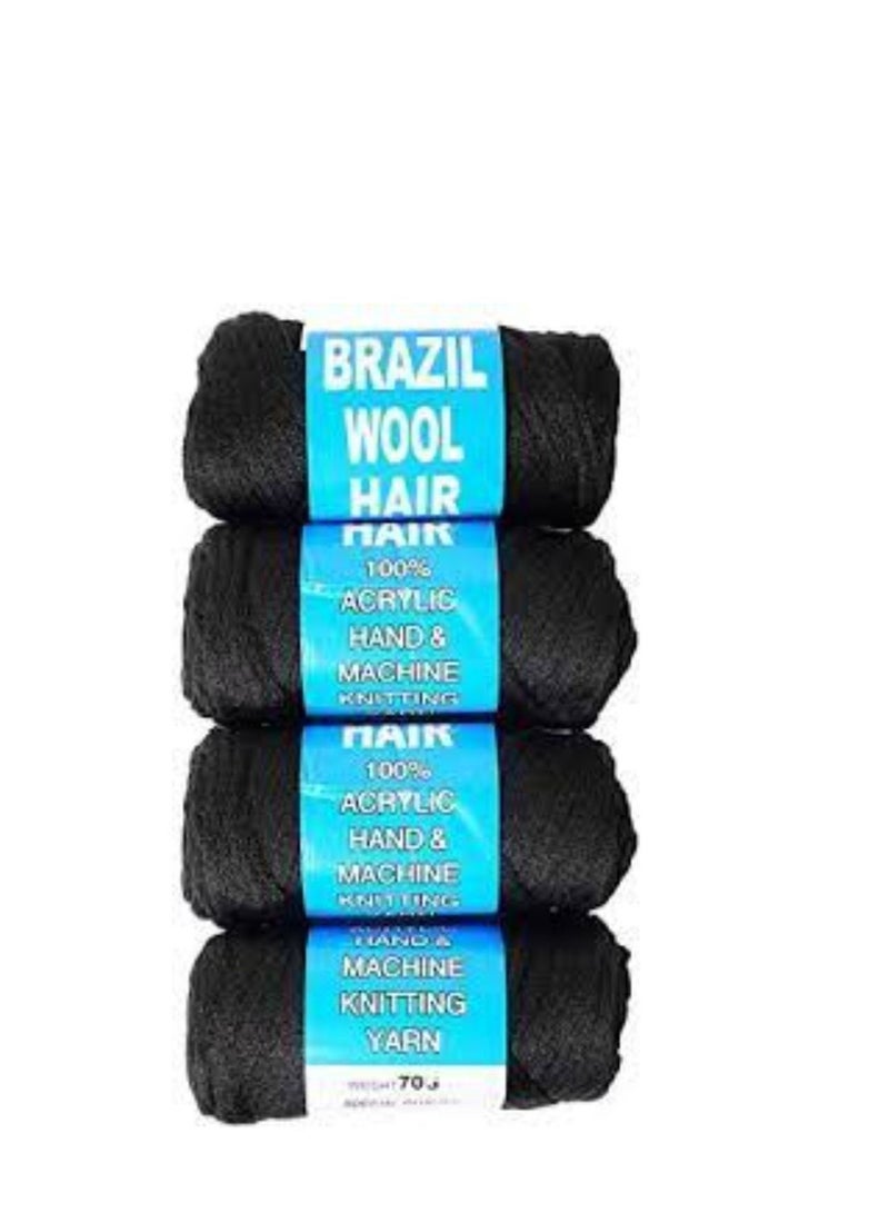 4 Pack Brazilian Wool Hair Yarns, Jumbo Braiding Wool Hair Yarns, Senegalese Wool Hair Attachment, Braids for Hair Knitting (Natural Black) - Image 3