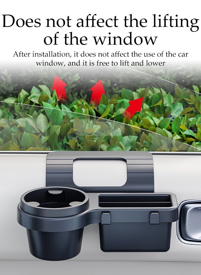 Car Window Storage Tray,Car Door Storage Rack with Cup Holder and Hooks, Multi-Functional Side-mounted Organizer for Mobile Phones, Keys, Cups - Image 5
