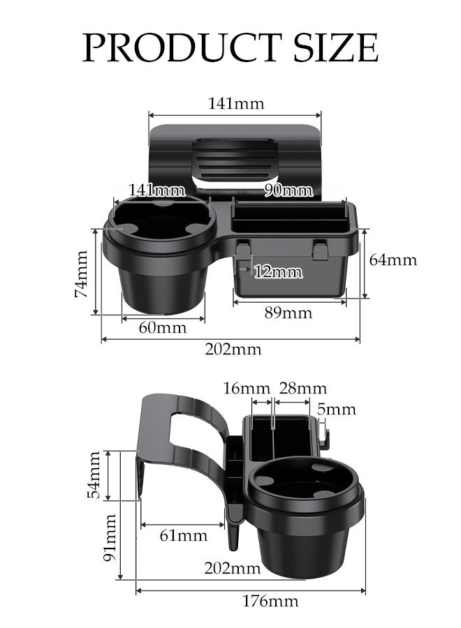 Car Window Storage Tray,Car Door Storage Rack with Cup Holder and Hooks, Multi-Functional Side-mounted Organizer for Mobile Phones, Keys, Cups - Image 2