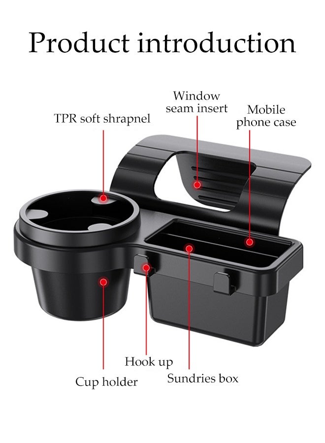 Car Window Storage Tray,Car Door Storage Rack with Cup Holder and Hooks, Multi-Functional Side-mounted Organizer for Mobile Phones, Keys, Cups - Image 3