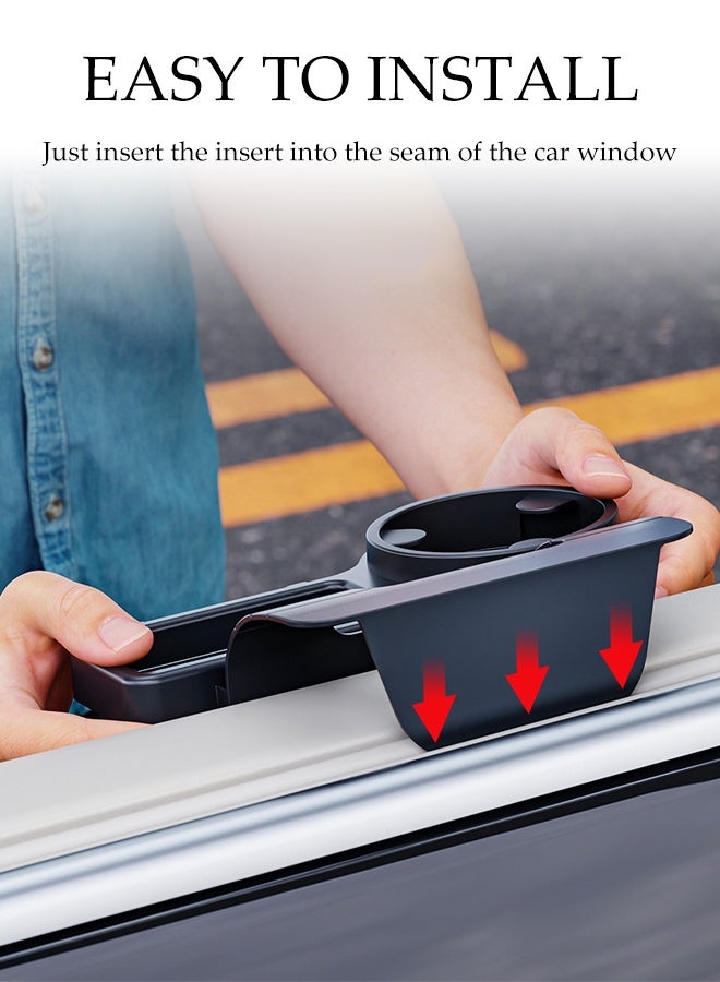 Car Window Storage Tray,Car Door Storage Rack with Cup Holder and Hooks, Multi-Functional Side-mounted Organizer for Mobile Phones, Keys, Cups - Image 4