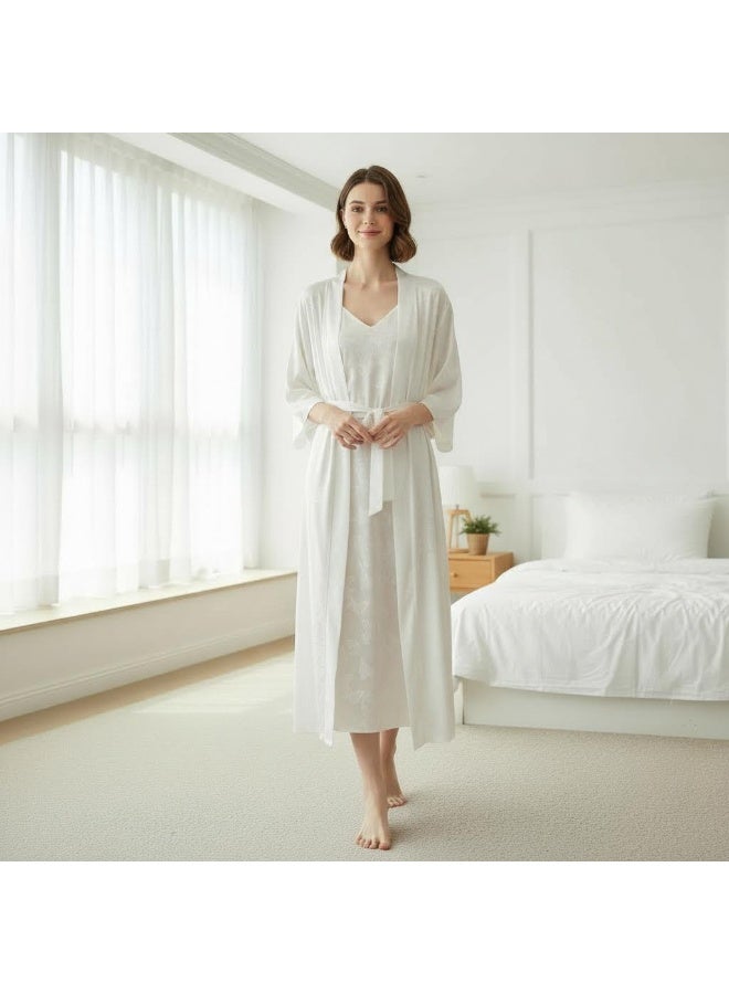 Luxury Satin Pajama Set Women 2 Piece Night Suit for Women – Spaghetti Strap Nightdress with Belted Long Robe, Modest Elegant Sleepwear for Women - Image 1