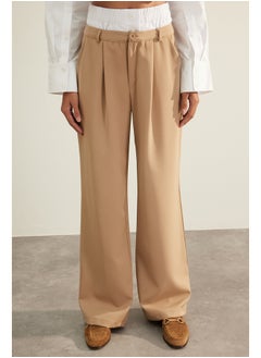 trendyol المنك جودة عالية حزام مزدوج مفصلة واسعة الساق / واسعة الساق السراويل المنسوجة TWOAW24PL00187  - Image 1