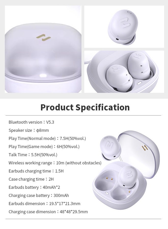 Multi-Purpose Bluetooth Earphones, Wireless Earbuds with 8mm Driver, Suitable for Running, Games and Calls