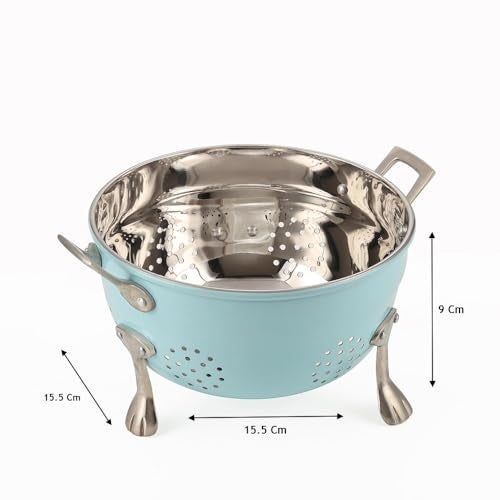 ALCU Colander Strainer with Strong Handle, Multipurpose Powder Coated Stainless Steel (204) Colander Strainer for Kitchen, Drain Basket for Fruits, Vegetables, Rice, Grain Washing Bowl (Blue) - Image 2