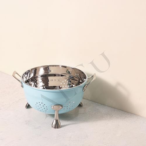 ALCU Colander Strainer with Strong Handle, Multipurpose Powder Coated Stainless Steel (204) Colander Strainer for Kitchen, Drain Basket for Fruits, Vegetables, Rice, Grain Washing Bowl (Blue) - Image 4